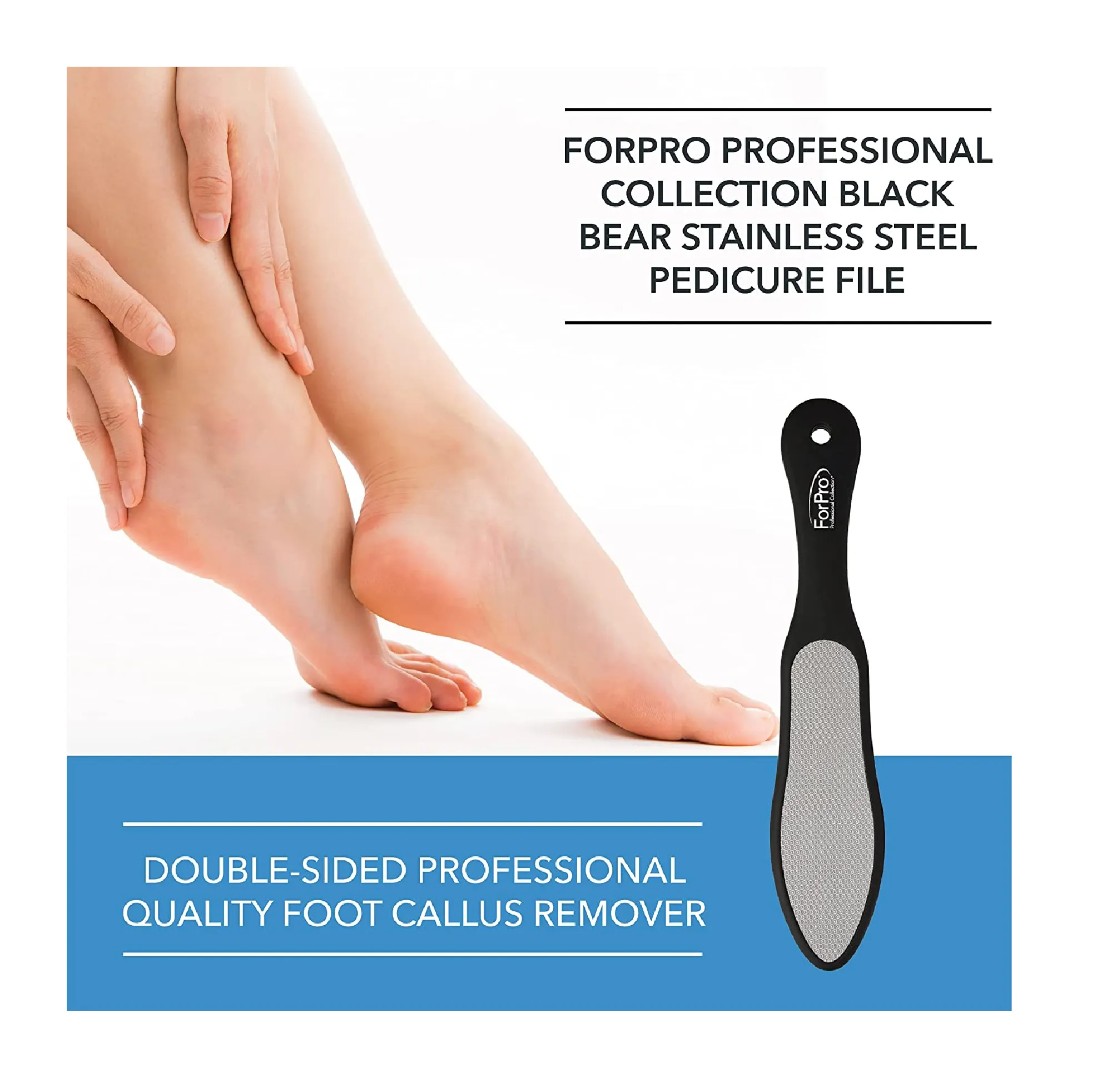 ForPro Black Bear Stainless Steel Pedicure File - Callus Remover Foot File- Double