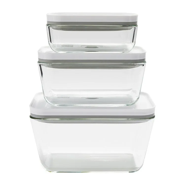 Fresh & Save Three-Piece Rectangular Glass Vacuum Storage Box Set