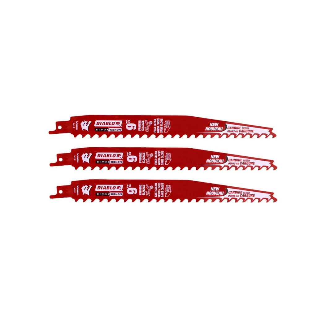 Freud Diablo DS0903CP3 Demo Demon 9 in. 3-TPI Carbide-Tipped Pruning and Clean Wood Cutting Reciprocating Saw Blade (3-Pack)