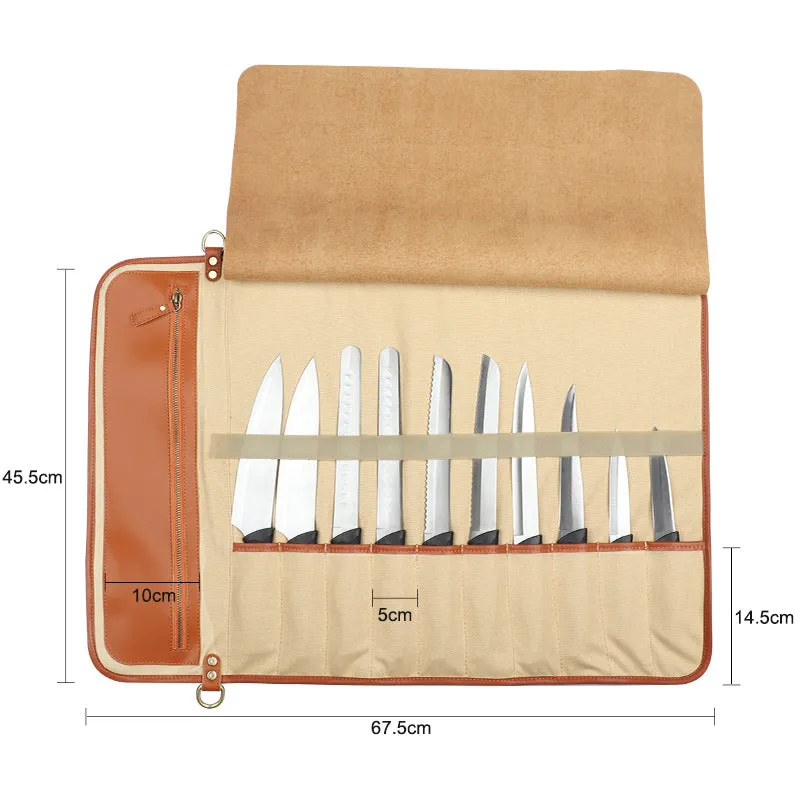 Gennine Leather Chef's Knife Roll Up Storage Bag