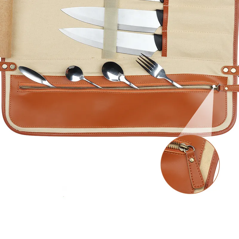 Gennine Leather Chef's Knife Roll Up Storage Bag