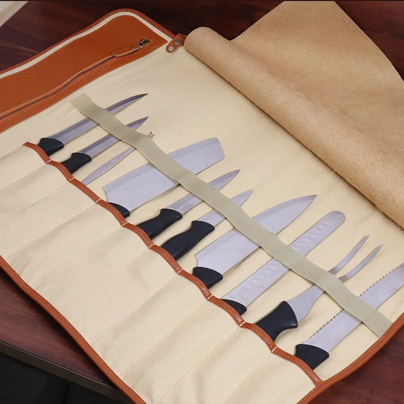 Gennine Leather Chef's Knife Roll Up Storage Bag