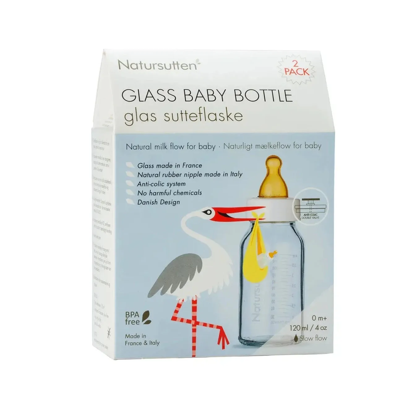 Glass Baby Bottles 4 oz - 2 pack