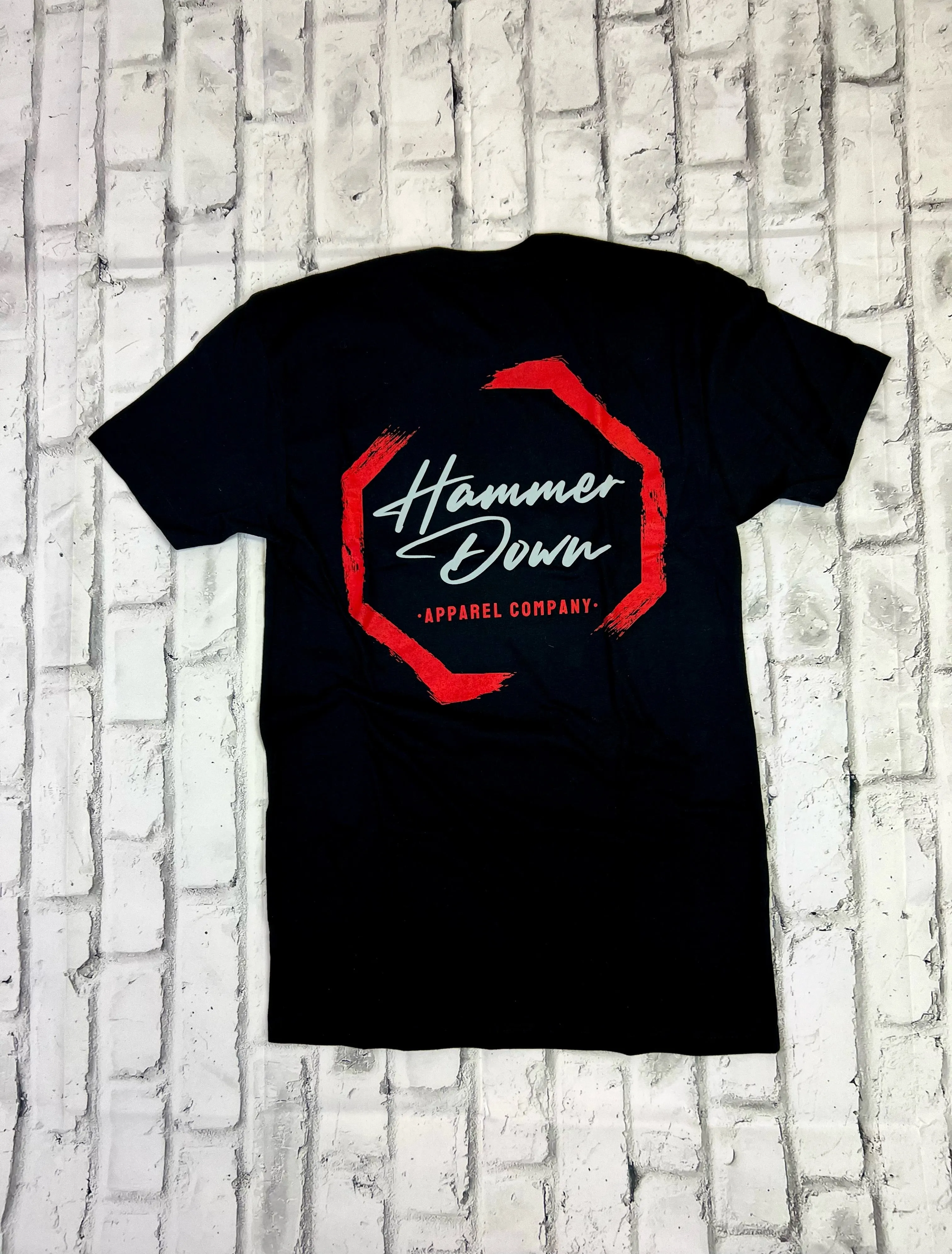 Hammer Down "Black and Red Paint Octagon" Short Sleeve T-shirt - Black