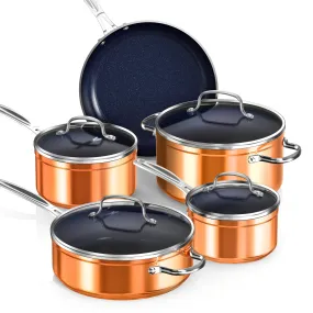 Healthy Duralon Blue Ceramic Nonstick Coated 9pc Cookware Set, Scratch-Resistant Diamond Infused, PFAS Free