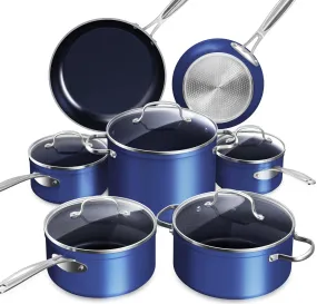 Healthy Duralon Blue Ceramic Nonstick Coated Cookware Set, Diamond Infused Scratch-Resistant