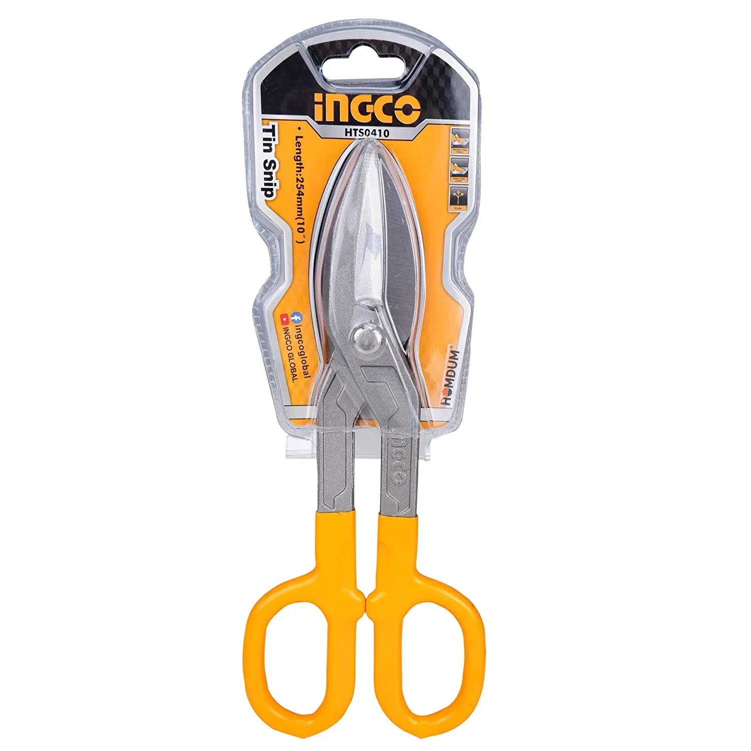 Homdum 10inch Snip scissors Straight Cut Tin Cutter HTS2610  INGCO Anti-Slip Design Blade Scissor Heavy Duty Metal Sheet Cutting Snippers Hand Steel Shears 250 MM yellow