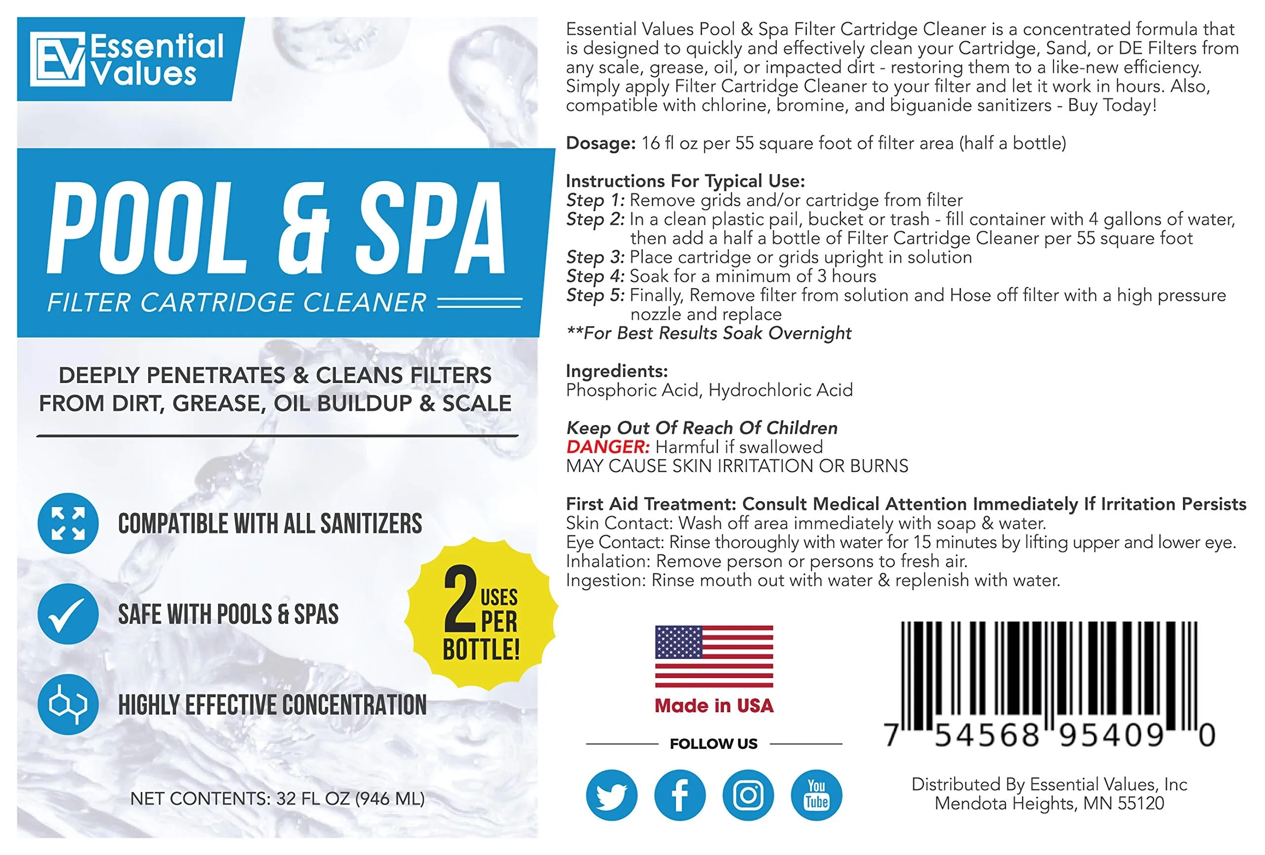 Hot Tub, Spa, and Pool Filter Cleaner 32oz