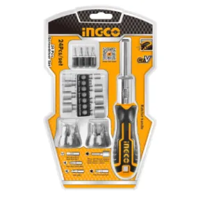 INGCO 24 IN 1 Ratchet Screwdriver Set, INGCO Style Ratchet Handle, 16 Pcs Screwdriver Bits, 7 Pcs 1/4" Power sleeve HKSDB0248