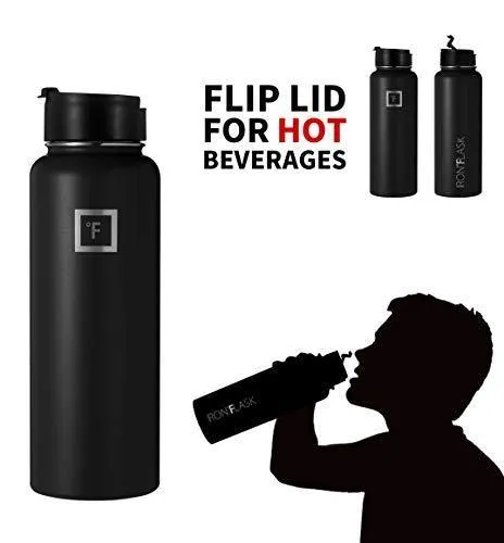 Iron Flask Sports Water Bottle - 40 Oz, 3 Lids (Straw Lid), Vacuum Insulated Stainless Steel, Hot & Cold, Wide Mouth, Double Walled, Hydro Metal Canteen, Mid Black