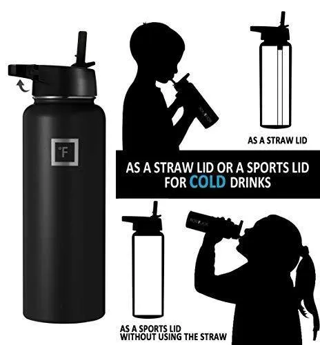 Iron Flask Sports Water Bottle - 40 Oz, 3 Lids (Straw Lid), Vacuum Insulated Stainless Steel, Hot & Cold, Wide Mouth, Double Walled, Hydro Metal Canteen, Mid Black