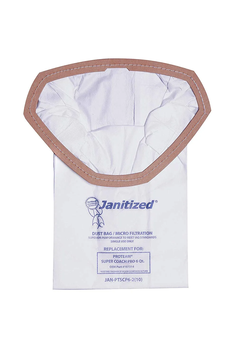 Janitized JAN-PTSCP6-2(10) Premium Replacement Commercial Vacuum Paper Bag for ProTeam Super Coach Pro Vacuum Cleaners, OEM#107314 (Pack of 10)