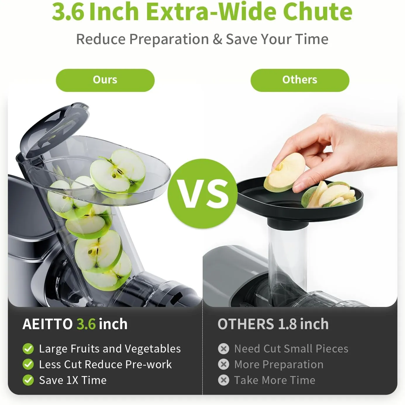 Juicer with 3.6 Inch Wide Chute, 2-Speed Modes & Reverse Function