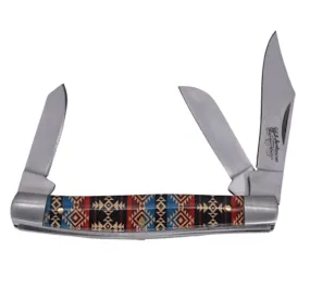 Justin Stockman Acrylic Blue & Red Aztec 3 Blade Pocket Knife 2427430563