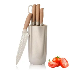 Knife Set, Wiztoynia 6-Piece Khaki Kitchen Knife Set for Home, Anti-Rust Non-stick Stainless Steel Sharp Chef Knife Set with Universal Knife Block for Kitchen, Ergonomical Design (Khaki)