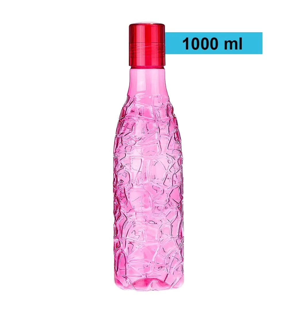 Kuber Industries Set of 6 Plastic Water Bottle | 1 Litre Round Plastic Water Bottle | Refrigerator Safe and BPA free PET Water Bottle |Perfect For School College Work Gym | Pack of 6| Pink