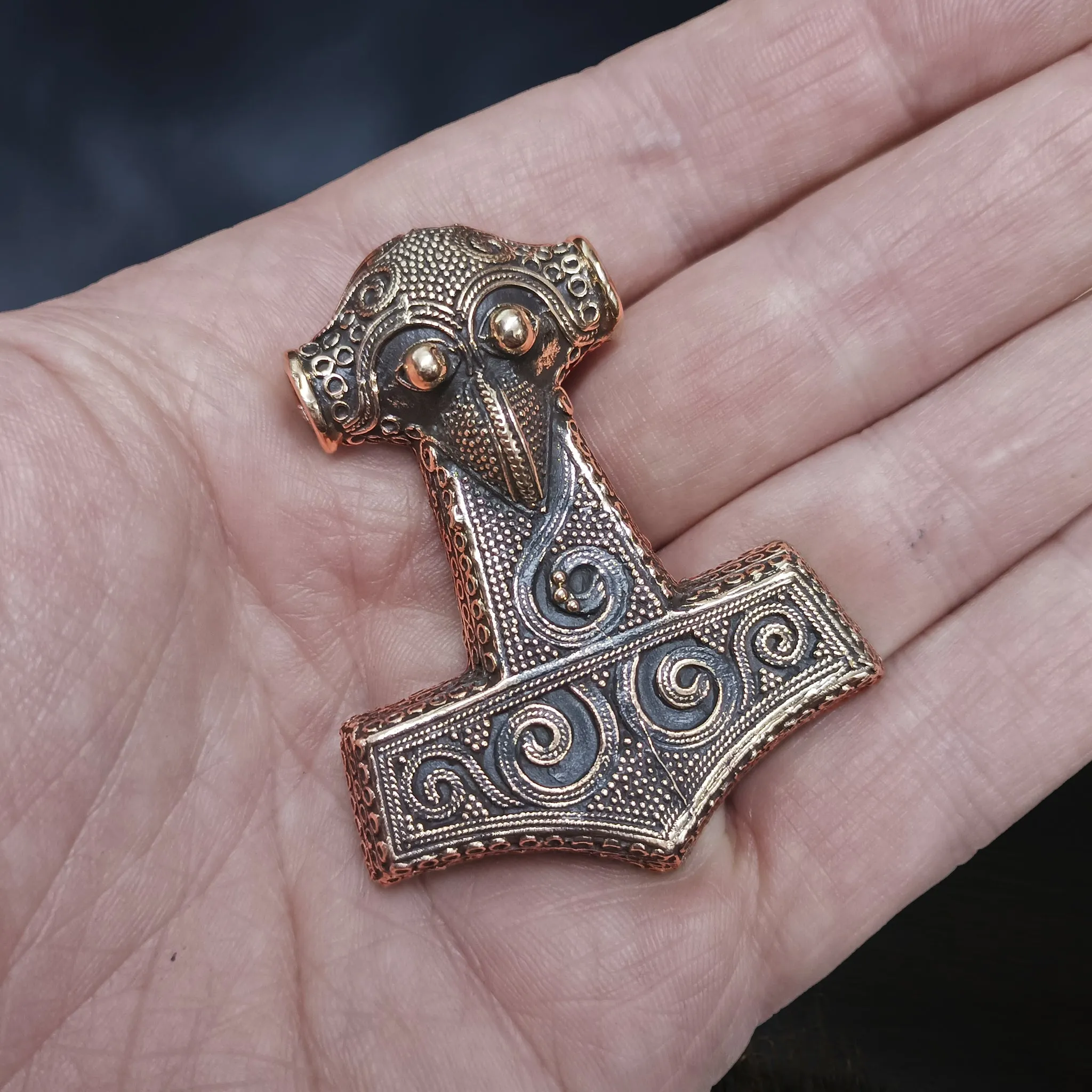 Large Bronze Filigree Thors Hammer Pendant Replica from Kabara