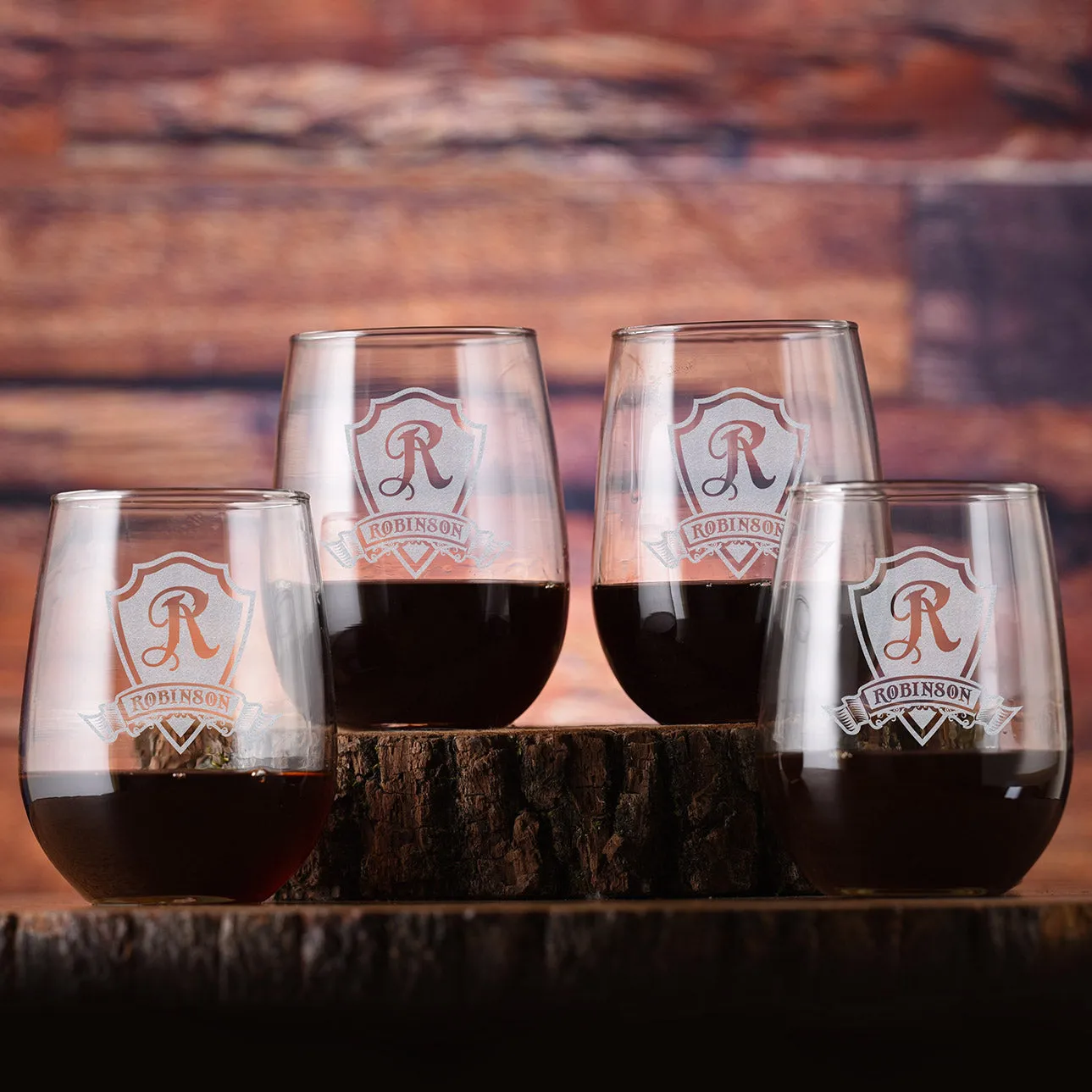 Laser Etched Personalized Stemless Wine Glass Gift Set of 4