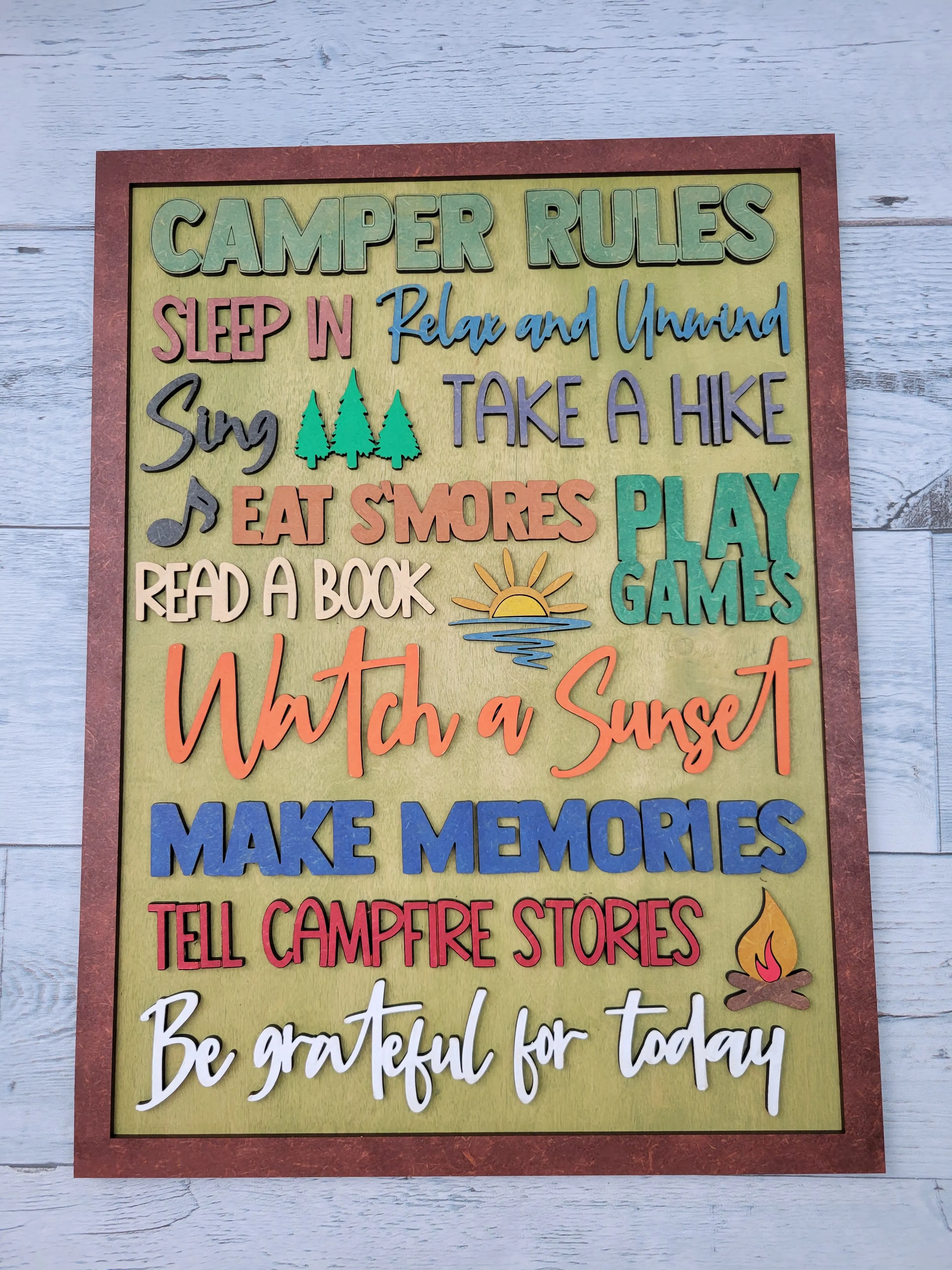 Laser Ready SVG: Camper Rules Word Art Framed Sign SVG FILE