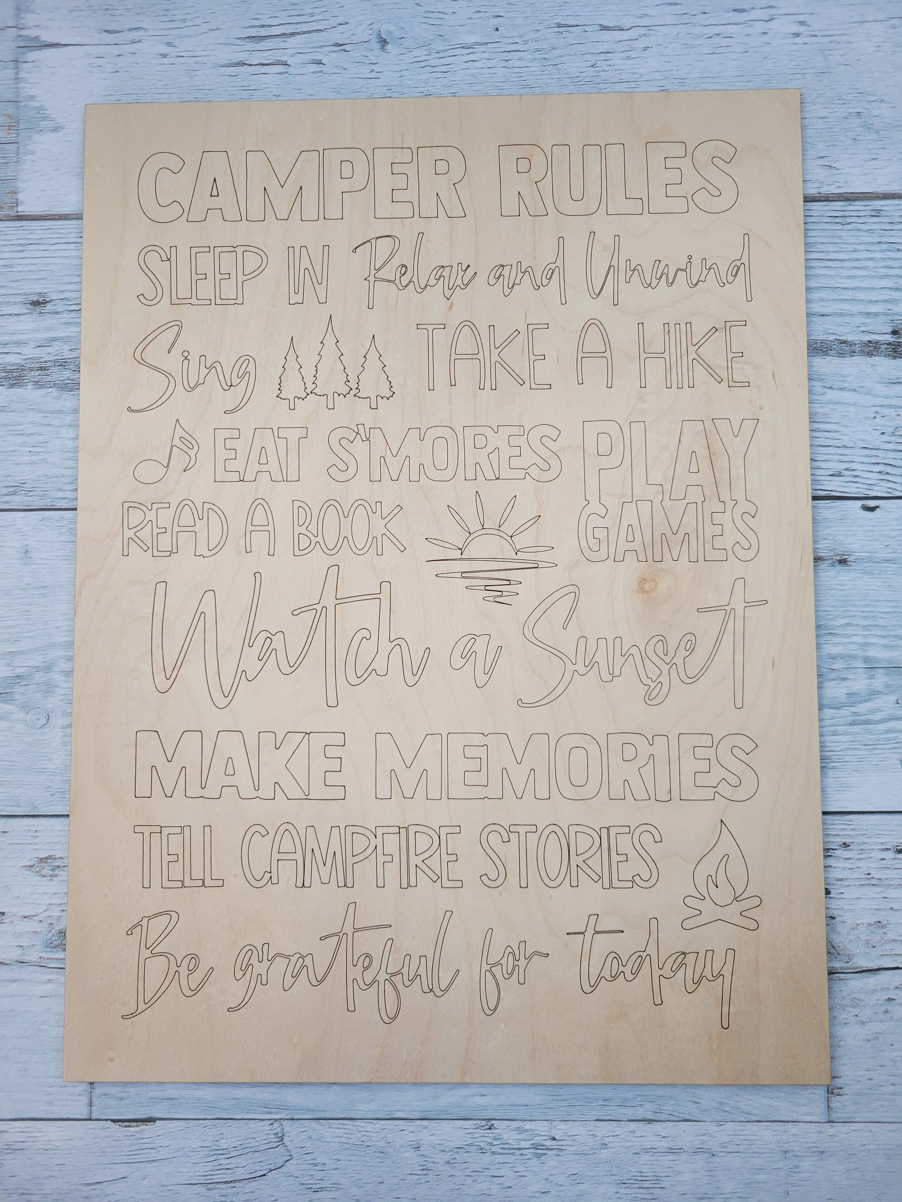 Laser Ready SVG: Camper Rules Word Art Framed Sign SVG FILE