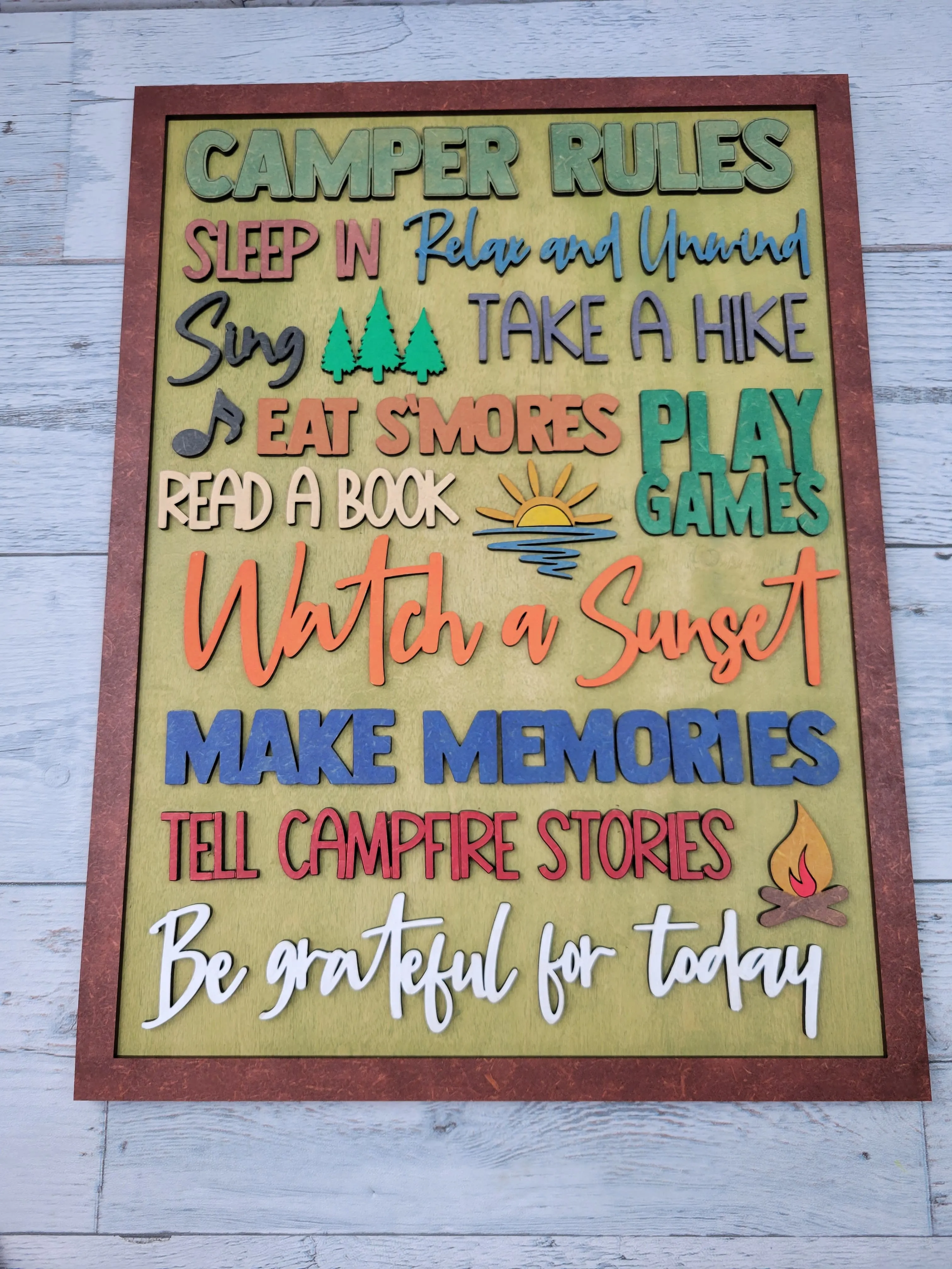 Laser Ready SVG: Camper Rules Word Art Framed Sign SVG FILE