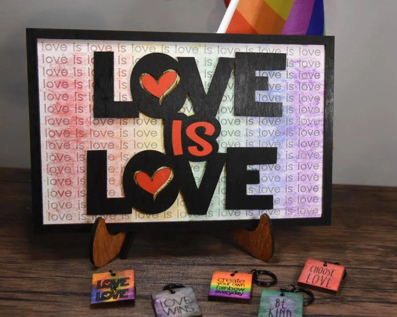 Layered Sign and Keychains: LOVE is LOVE SVG File Laser Ready Glowforge