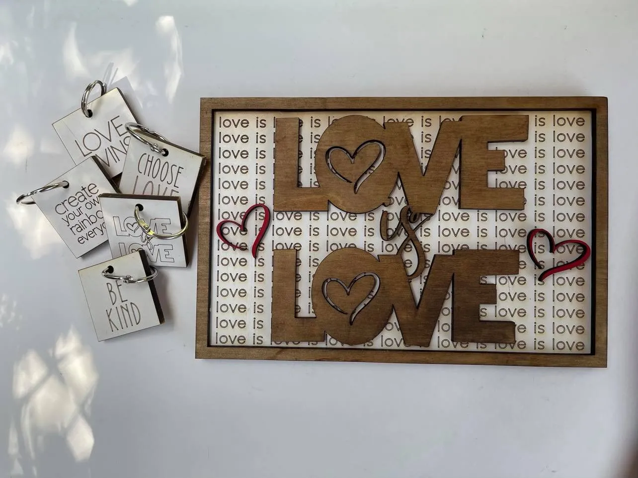 Layered Sign and Keychains: LOVE is LOVE SVG File Laser Ready Glowforge