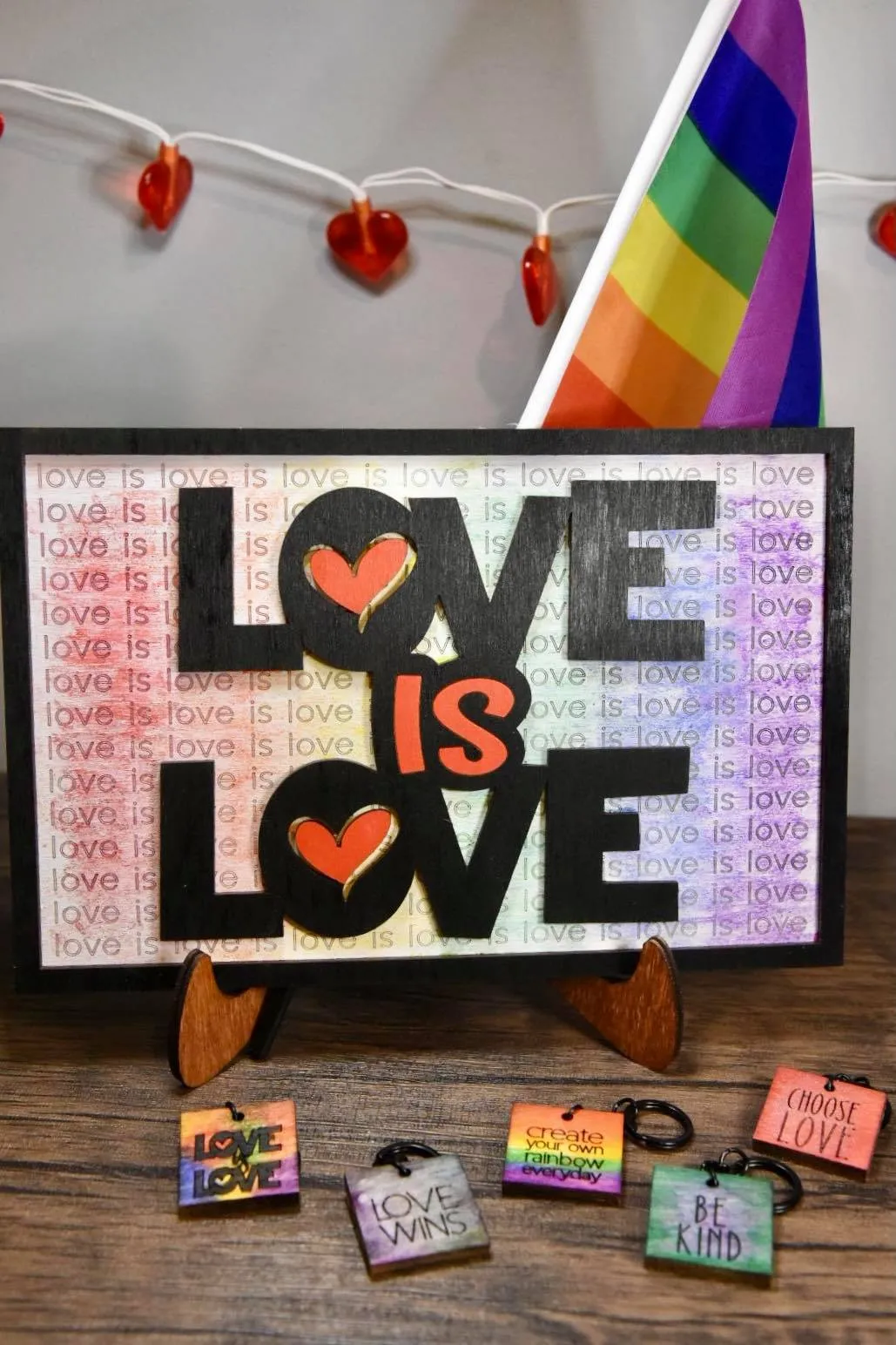 Layered Sign and Keychains: LOVE is LOVE SVG File Laser Ready Glowforge