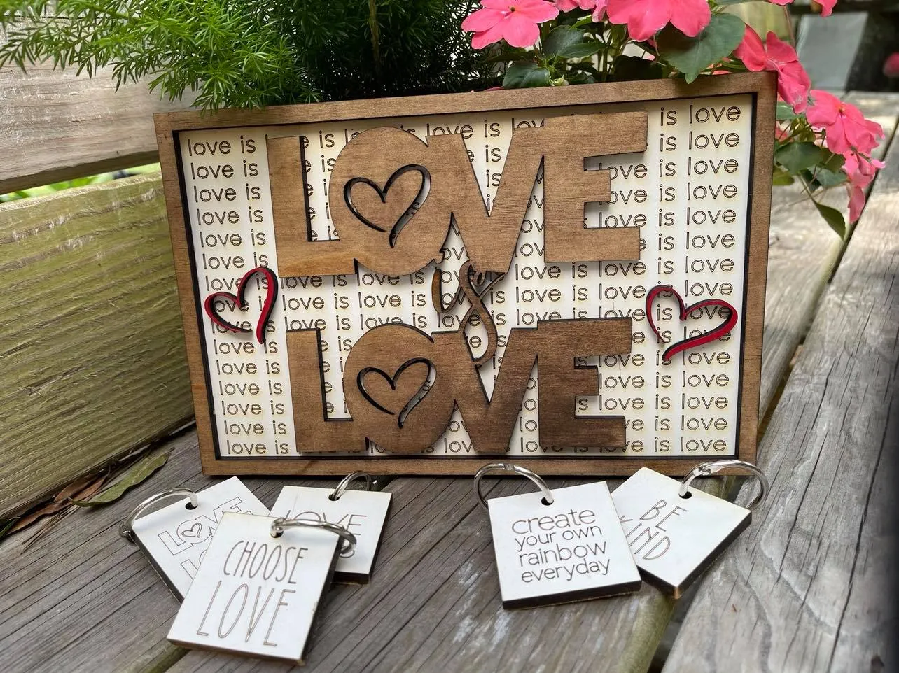 Layered Sign and Keychains: LOVE is LOVE SVG File Laser Ready Glowforge