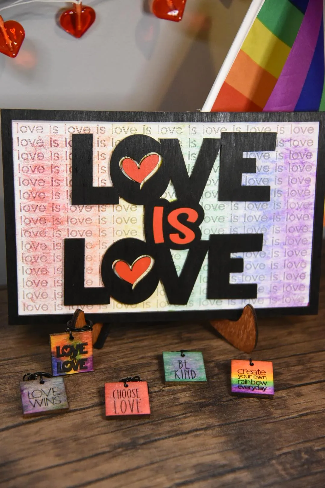 Layered Sign and Keychains: LOVE is LOVE SVG File Laser Ready Glowforge