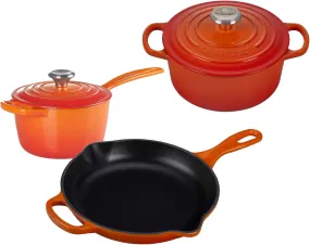 Le Creuset 5-Piece Bundle Set - Signature Enameled Cast Iron 2 Qt. Dutch Oven, 1 3/4 Qt. Saucepan, And 9" Skillet - Flame