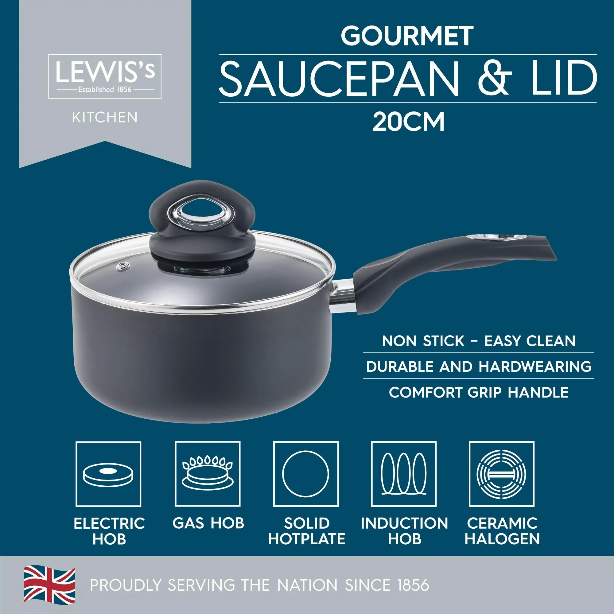 Lewis's Gourmet Non-Stick 20cm Saucepan