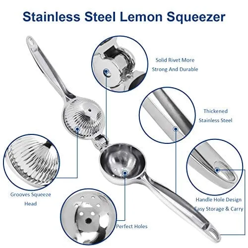 Manual Lemon Squeezer, Metal Rustproof Lime Squeezer, Handheld Citrus Press Juicer and Fruit Juicer - Extracting Lemon Juice and More Fruit (2.75 inch Diameter)