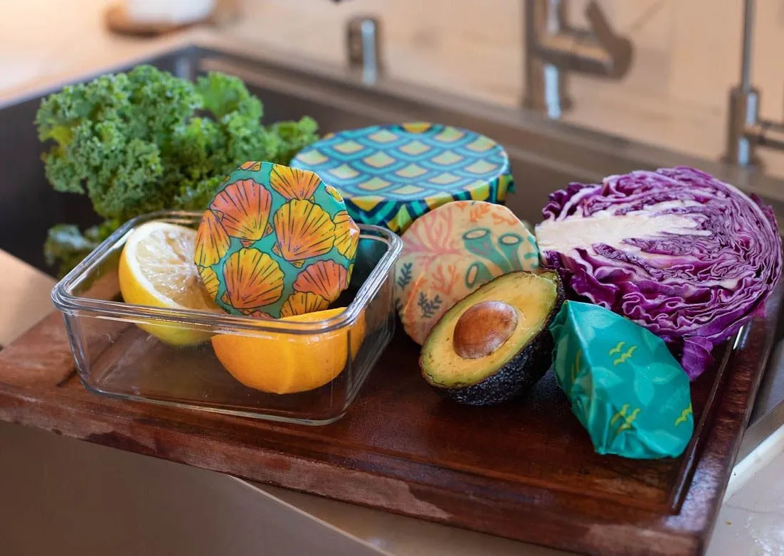 Meli Wraps Beeswax Wrap Bulk Roll   Cutlery Set in Reef Print