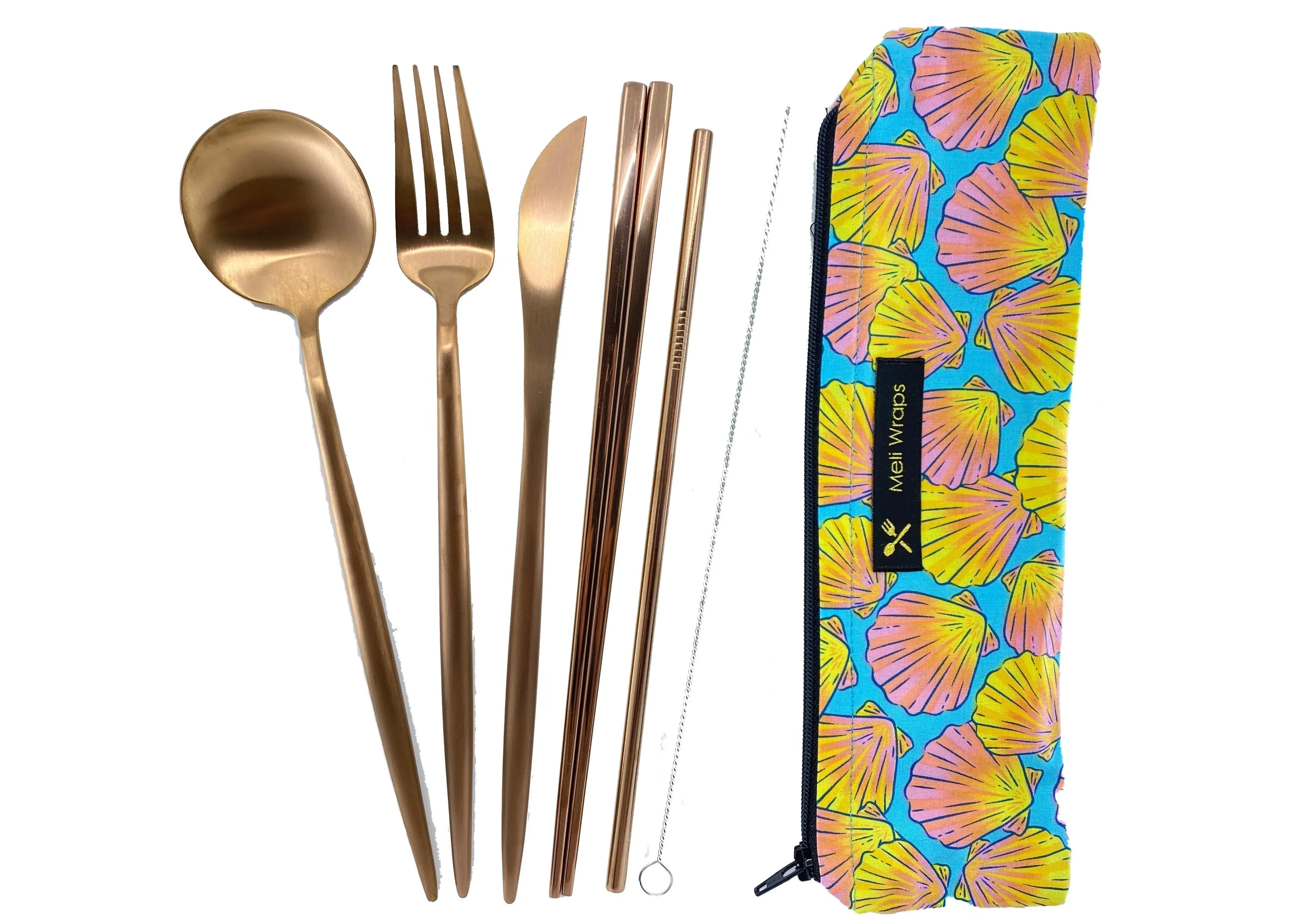 Meli Wraps Beeswax Wrap Bulk Roll   Cutlery Set in Shell Print