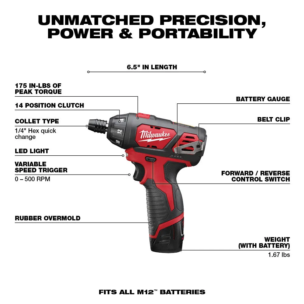 Milwaukee 2482-22 M12 Screwdriver and LED Worklight Kit with Bit Set