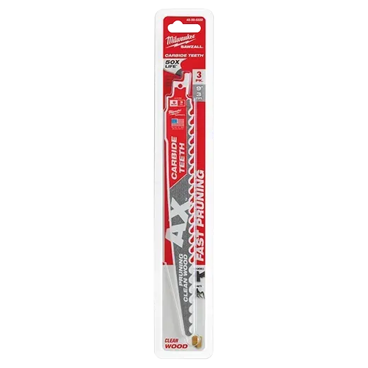 Milwaukee 48-00-5332 9" 3 TPI The AX™ with Carbide Teeth for Pruning & Clean Wood SAWZALL® Blade 3PK