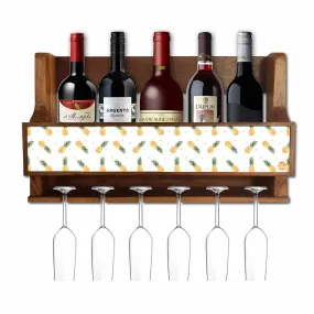 Nutcase Wall Mounted Wine Rack Mini Bar 5 bottles 6 Glasses Hanger-Pineapples