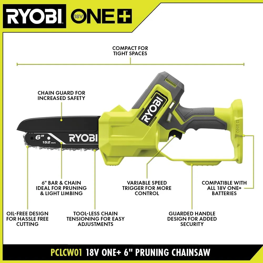 Open Box - RYOBI ONE  18V 6 in. Cordless Battery Compact Pruning Mini Chainsaw (Tool Only)