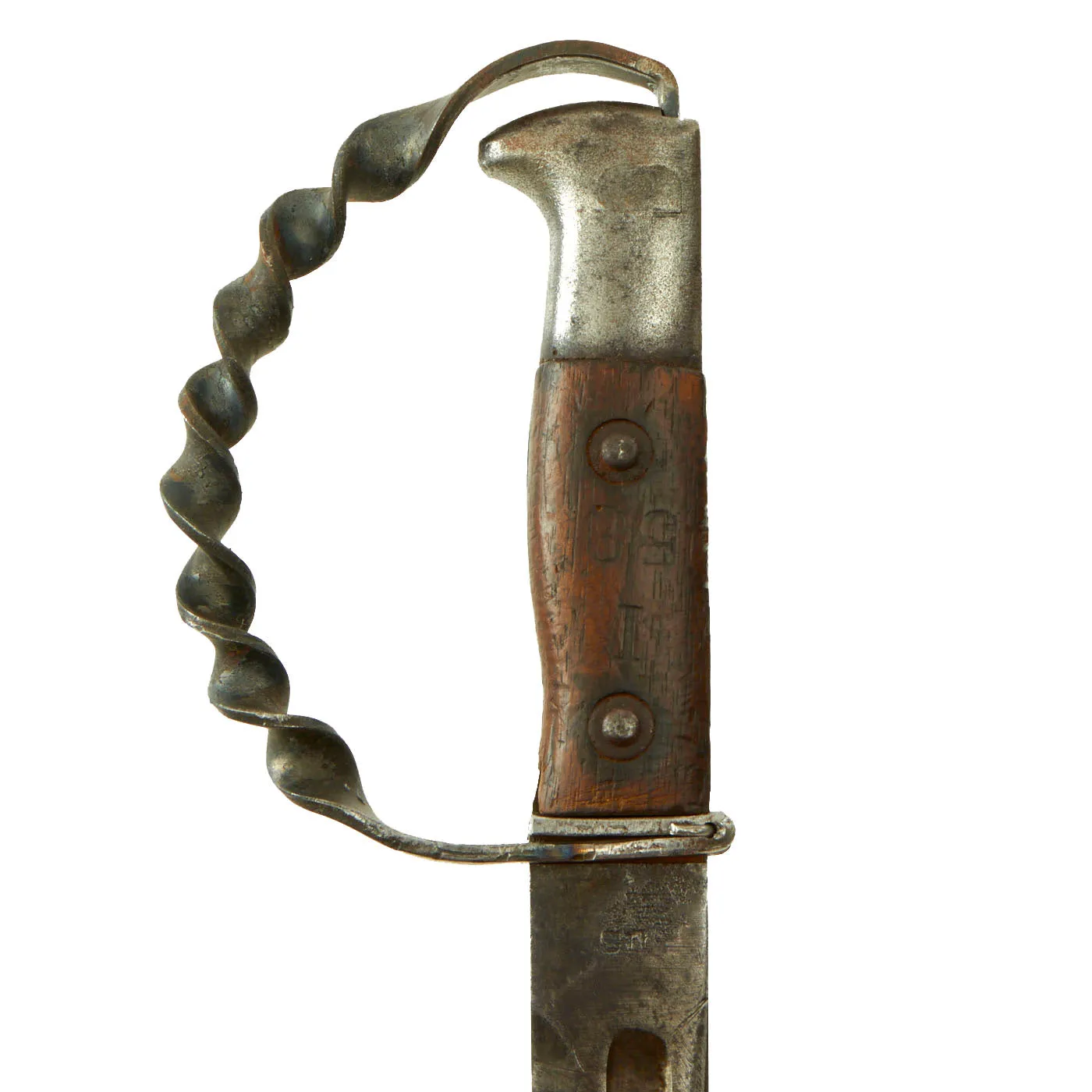 Original U.S. WWII Custom Knuckle Trench Knife Knife Made From 1899 Dated Krag Rifle Bayonet With Leather Sheath