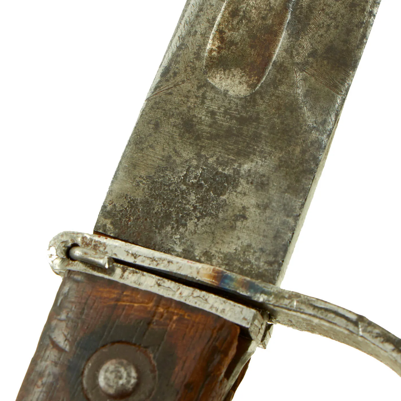 Original U.S. WWII Custom Knuckle Trench Knife Knife Made From 1899 Dated Krag Rifle Bayonet With Leather Sheath