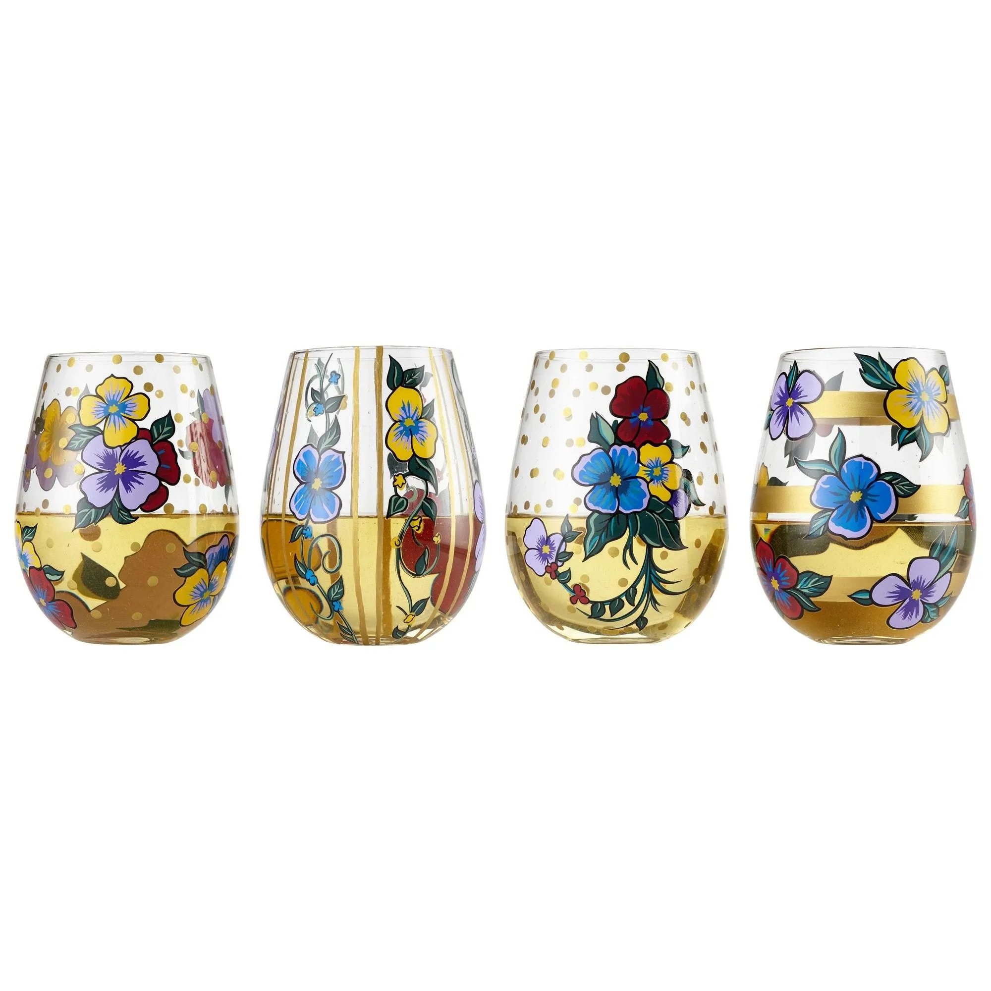 Pansy Stemless Wine Glasses by Lolita - Set of 4