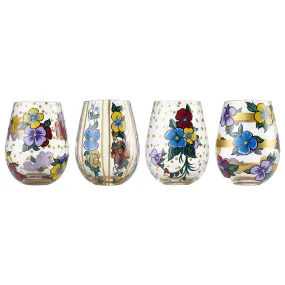 Pansy Stemless Wine Glasses by Lolita - Set of 4