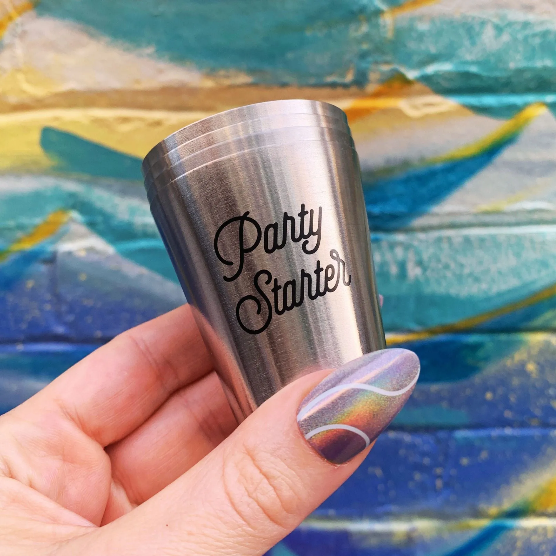 Party Starter Stainless Steel Shot Cups | Set of 4 Shot Glasses in Gift Bag