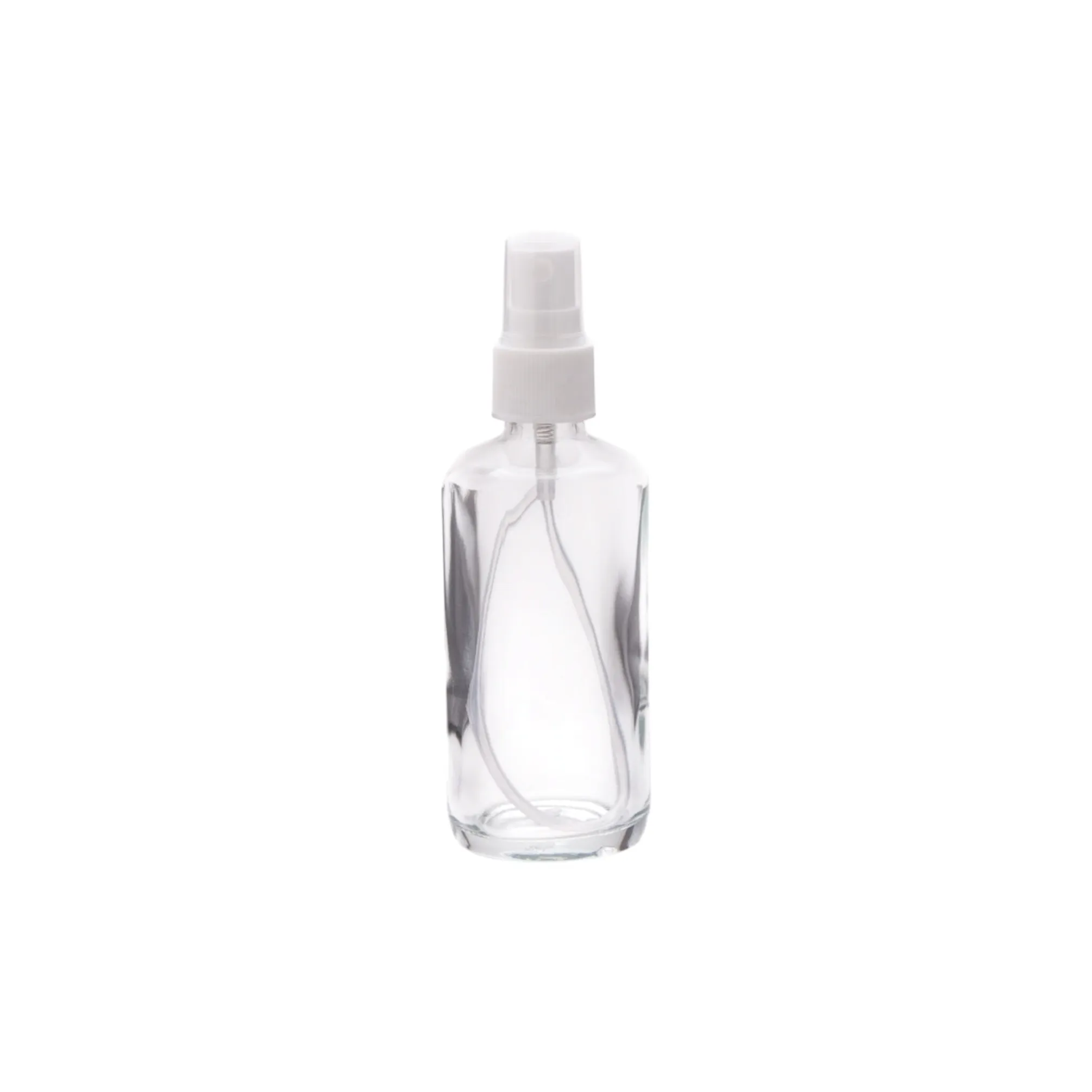 Perfume Glass Bottle Cylinder 100ml with White Pump Shiny Silver Overcap W2053