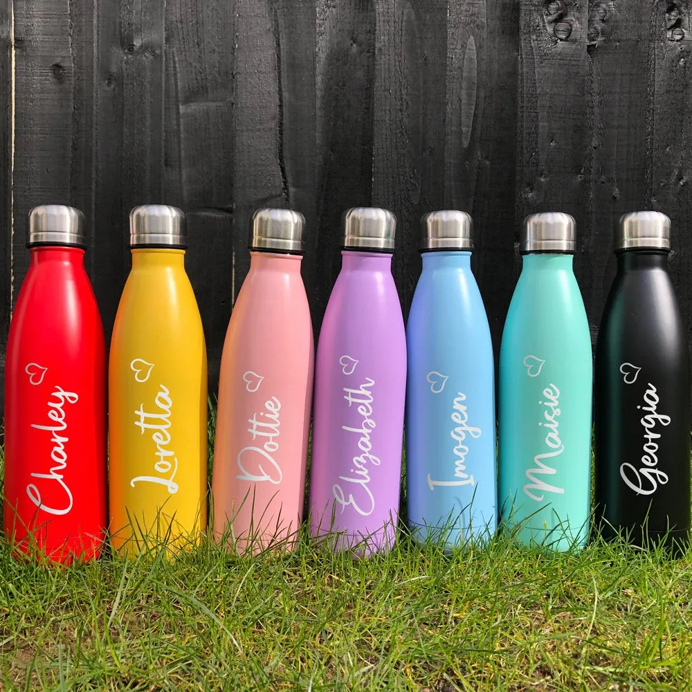 Personalised Metal 500ml Double Walled Water Bottle Love Heart Design