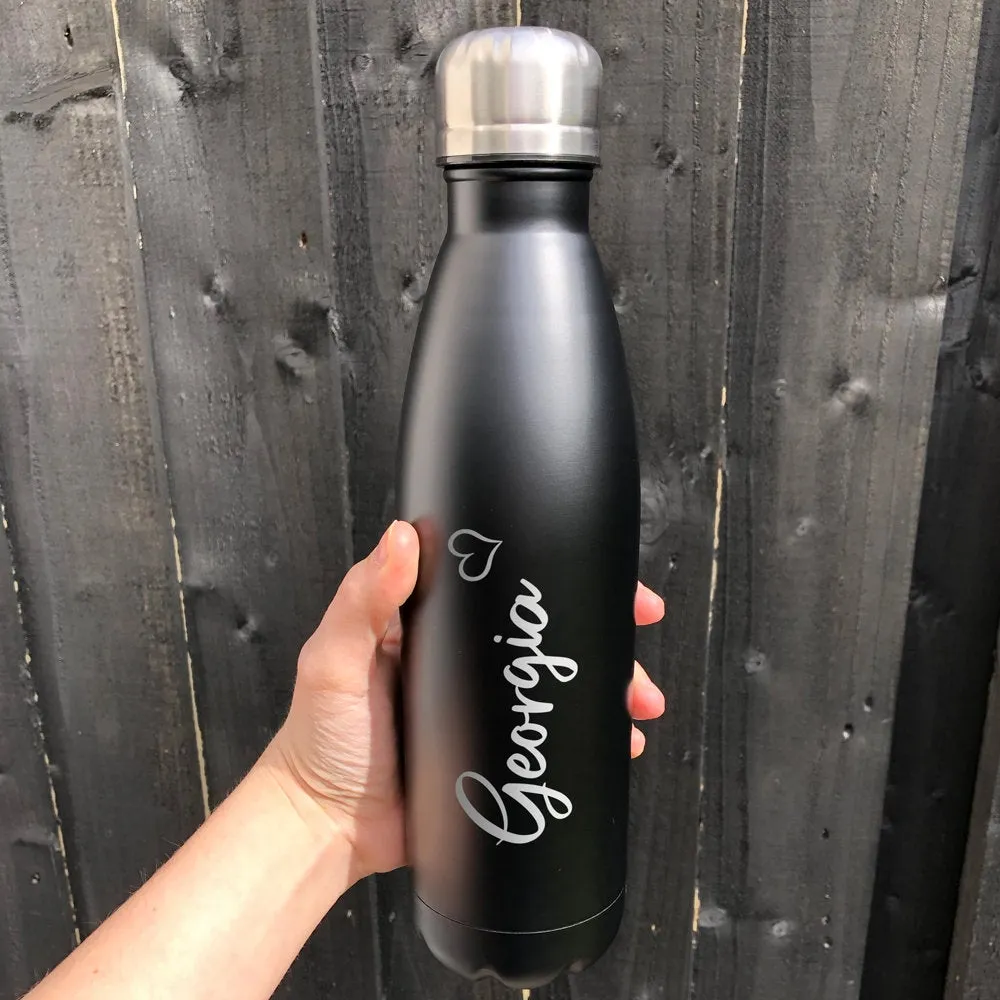 Personalised Metal 500ml Double Walled Water Bottle Love Heart Design