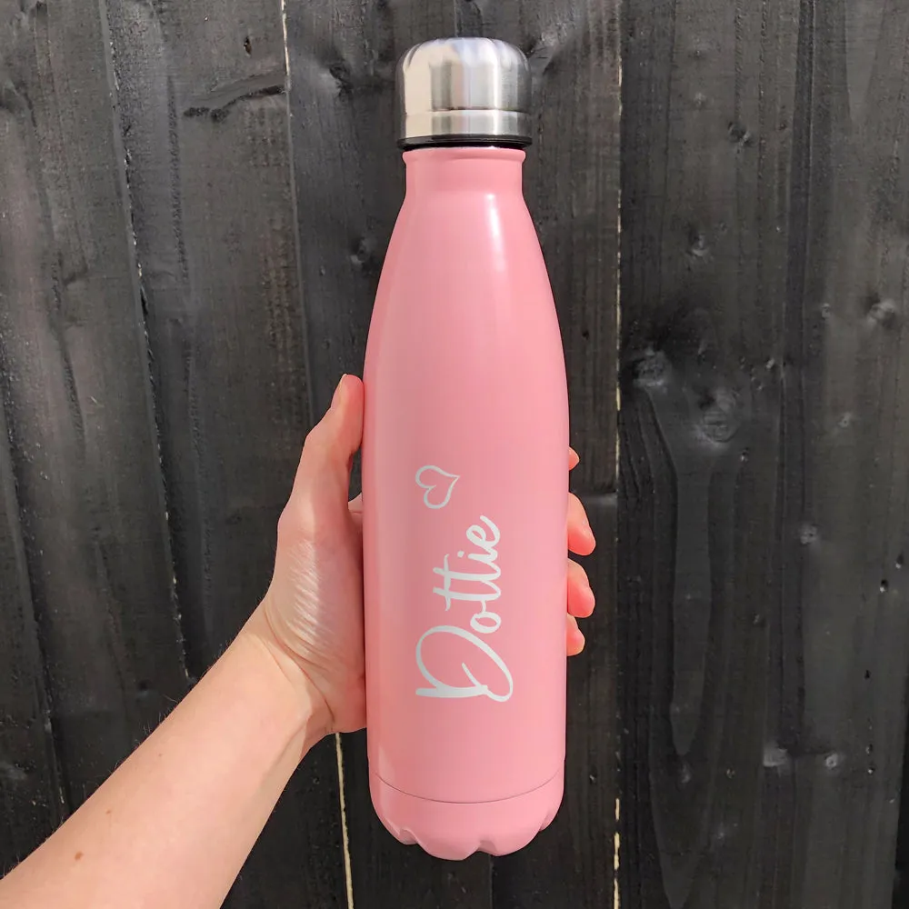 Personalised Metal 500ml Double Walled Water Bottle Love Heart Design