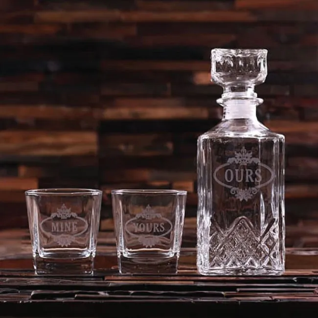 Personalized Whiskey Decanter & Whiskey Glasses W/Keepsake Box