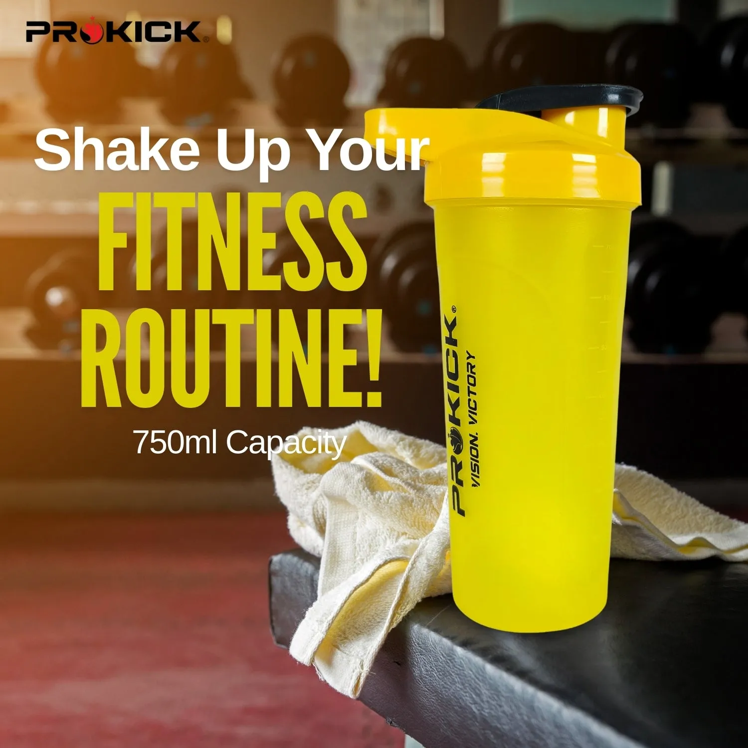 Prokick Sports Shaker Bottle with Mixer Ball, Thrust - 750ml